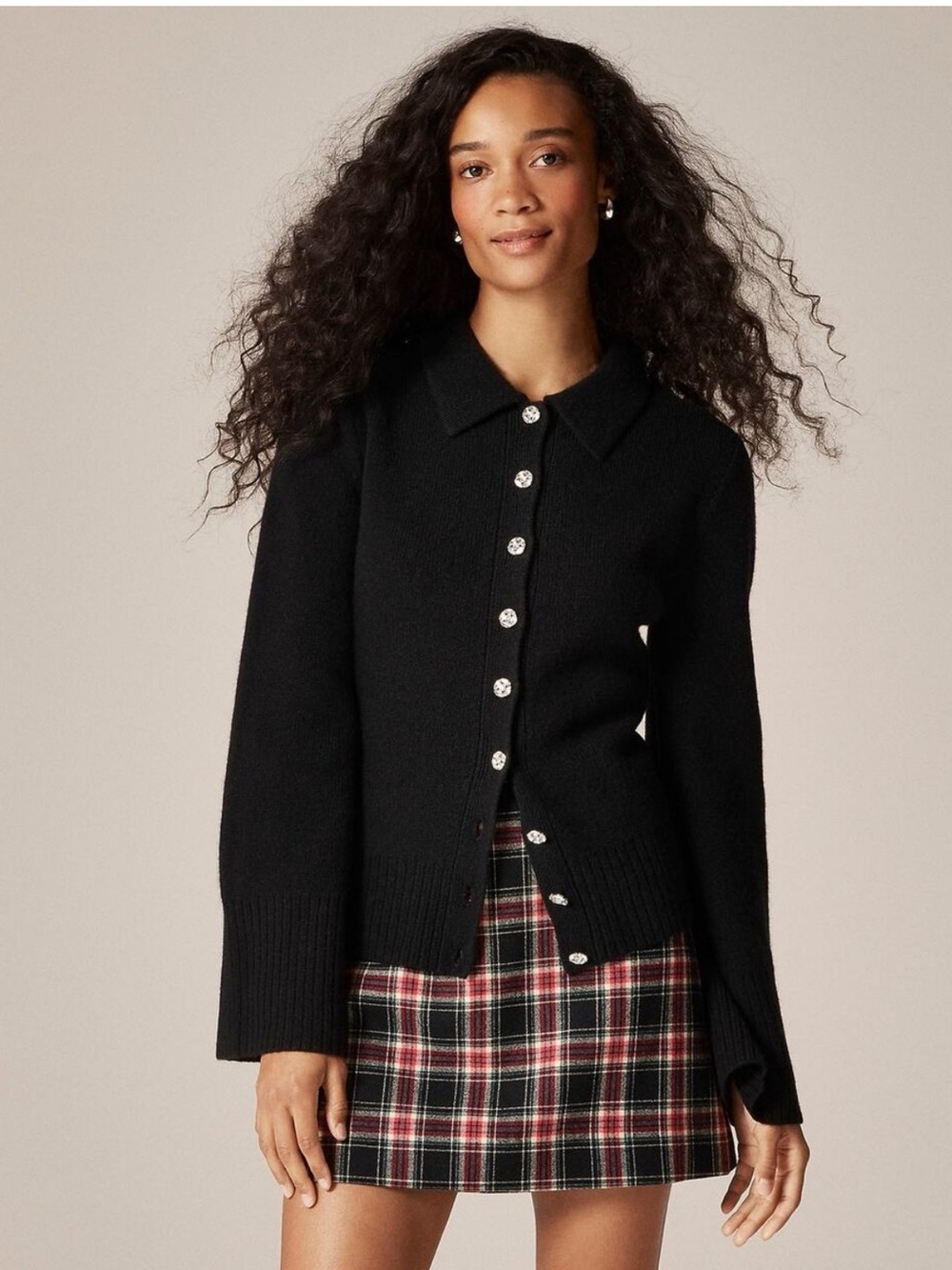 NEW J. Crew Black Milano-stitch cinched-waist cardigan embellished buttons CO602